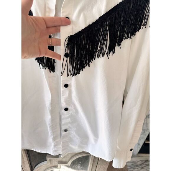 Norma Kamali Fringe Button Down Blouse - Timeless Style Is Everything But Fashio - Picture 5 of 13